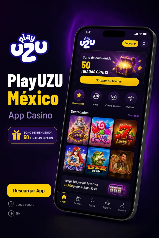 App de PlayUZU México para Android con casino y bono de 50 tiradas gratis