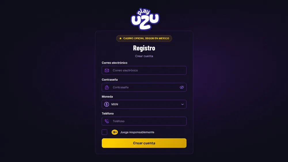 Registro y creación de cuenta en pesos mexicanos para jugar en el casino de PlayUZU México
